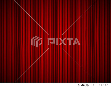 Creative vector illustration of stage with luxury scarlet red silk velvet drapes and fabric curtains 42074832
