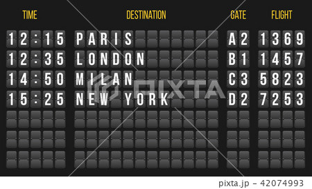 Creative vector illustration of realistic flip scoreboard, arrival airport board with alphabet Creative vector illustration of realistic flip scoreboard, arrival airport board with alphabet 42074993