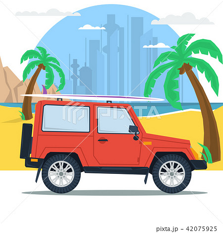 summer jeep car on beach with palm 42075925