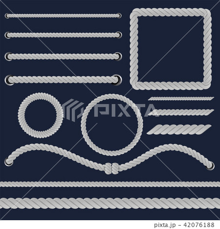 Creative vector illustration of realistic nautical twisted rope knots, loops for decoration and 42076188