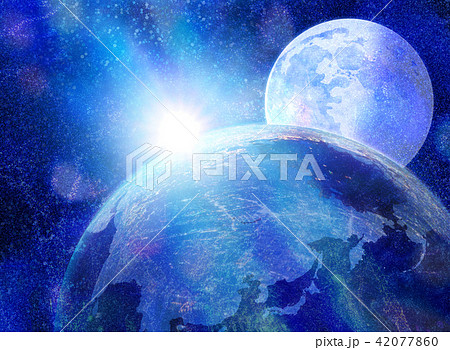 幻想的な月と太陽の宇宙イメージ 地球の夜明けのイラスト素材 42077860 Pixta