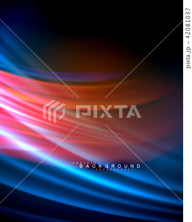 Neon glowing wave, magic energy and light motion background. Vector wallpaper template 42081037