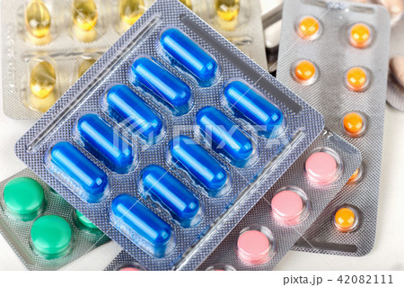 group of colored medical pills in blister group of colored medical pills in blister 42082111