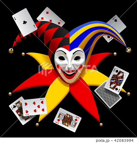 Joker Head With Playing Cards Isolated On Blackのイラスト素材 4994