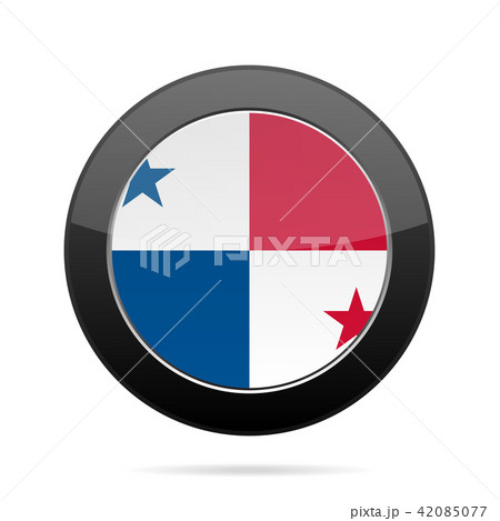 Flag of Panama. Shiny black round button.