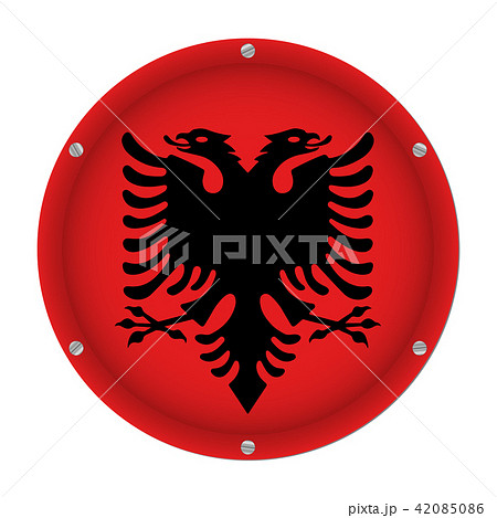 round metallic flag of Albania with screws