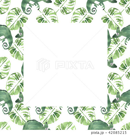Watercolor tropical palm leaves and chameleons. Watercolor tropical palm leaves and chameleons. 42085215