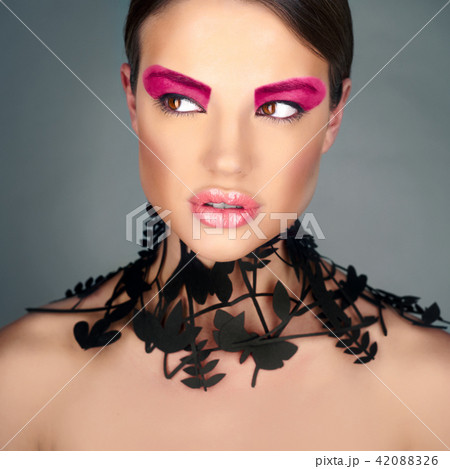 Beautiful lady with floral pattern on neck Beautiful lady with floral pattern on neck 42088326