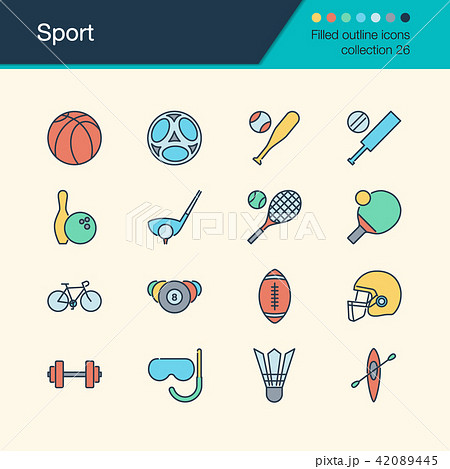 Sport icons. Filled outline design collection 26. Sport icons. Filled outline design collection 26. 42089445