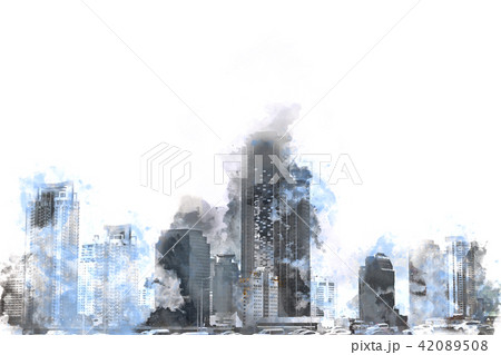 Office building watercolor painting background Office building watercolor painting background 42089508