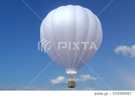 3D illustration hot air balloon on sky background. White, red, blue, green and yellow air ballon 42090687