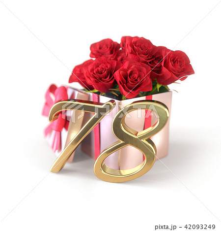 birthday concept with red roses in gift isolated on white background. seventy-eighth. 78th. 3D 42093249