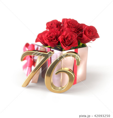 birthday concept with red roses in gift isolated on white background. seventy-sixth. 76th. 3D render birthday concept with red roses in gift isolated on white background. seventy-sixth. 76th. 3D render 42093250
