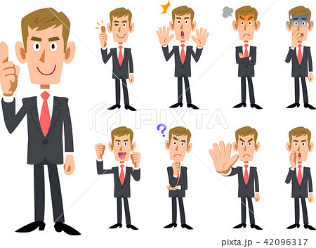 茶髪の男性の9種類の仕草と表情 42096317
