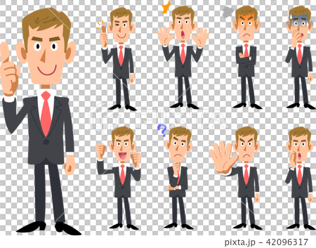茶髪の男性の9種類の仕草と表情 42096317