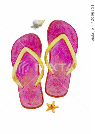 Sandals, starfish, shellfish - Watercolor painting 42096551