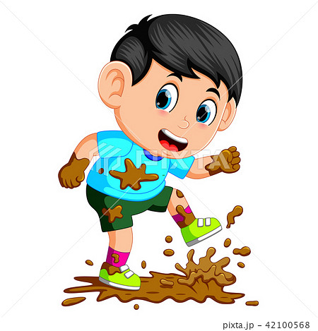 Little Boy Running In The Mud Stock Illustration