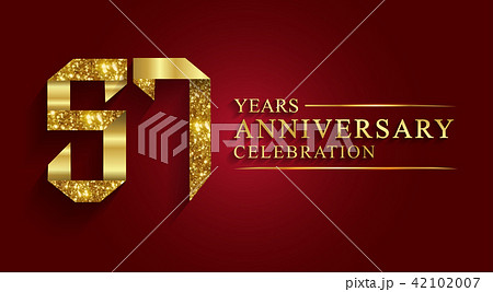 57 years anniversary logo ribbon golden number. 42102007