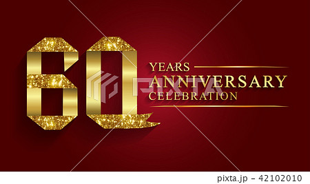 60 years anniversary logo ribbon golden number. 42102010