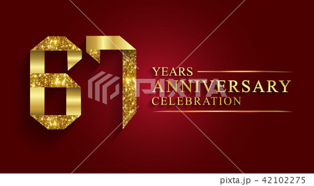 67 years anniversary logo ribbon golden number. 42102275