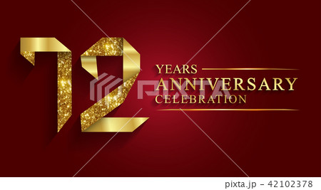72 years anniversary logo ribbon golden number. 42102378
