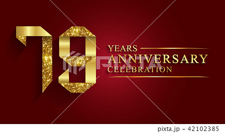 79 years anniversary logo ribbon golden number. 42102385