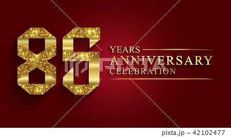 85 years anniversary logo ribbon golden number. 42102477