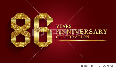 86 years anniversary logo ribbon golden number. 42102478