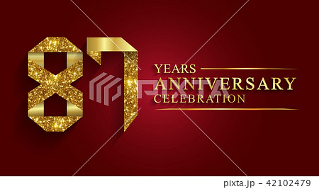 87 years anniversary logo ribbon golden number. 42102479