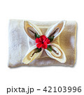 White towel with red Chinese rose. 42103996