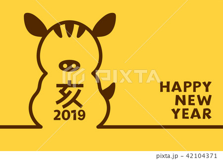 2019年亥年 イノシシの年賀状テンプレートのイラスト素材 42104371 Pixta