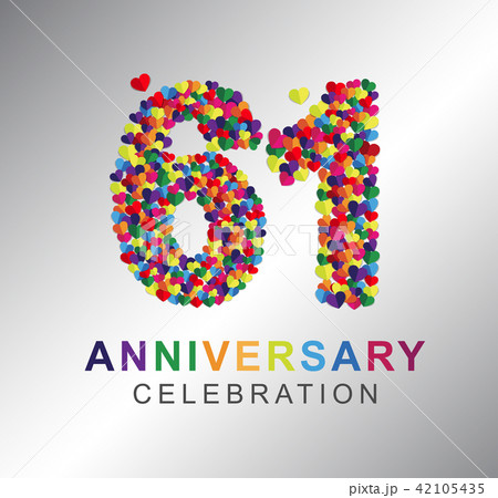 61 years anniversary paper hearts origami style. 42105435