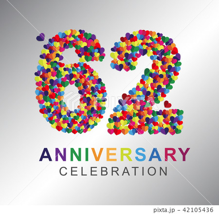 62 years anniversary paper hearts origami style. 62 years anniversary paper hearts origami style. 42105436