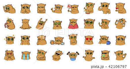 Sticker for messenger with funny hamster character. Emoticons, emoji for chats. Colored cartoon 42106797