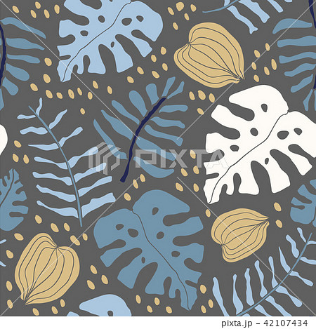 Tropical Palm Monstera Leaves Seamless Patternのイラスト素材