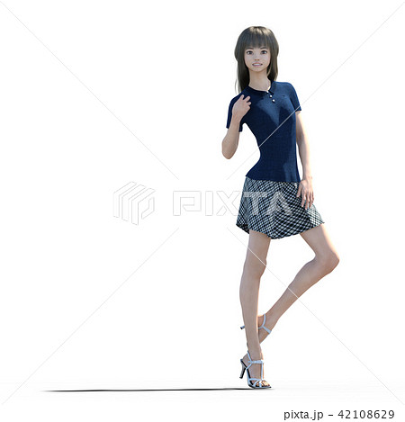脚の綺麗なロングヘアの若い女性 Perming3dc リアルイラスト素材のイラスト素材