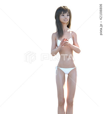 夏の日差しを浴びる水着姿の若い女性 Perming3dcg リアルイラスト素材のイラスト素材