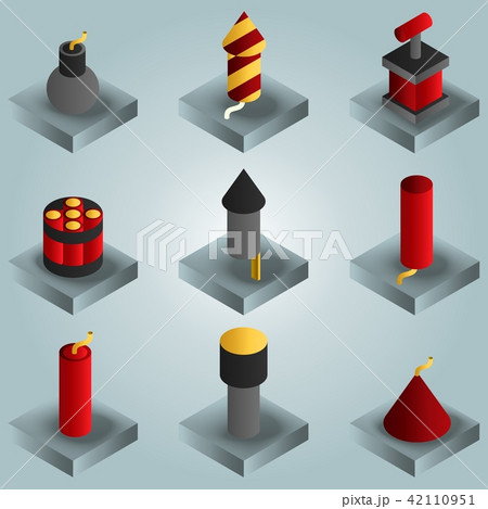 Pyrotechnics color gradient isometric icons Pyrotechnics color gradient isometric icons 42110951