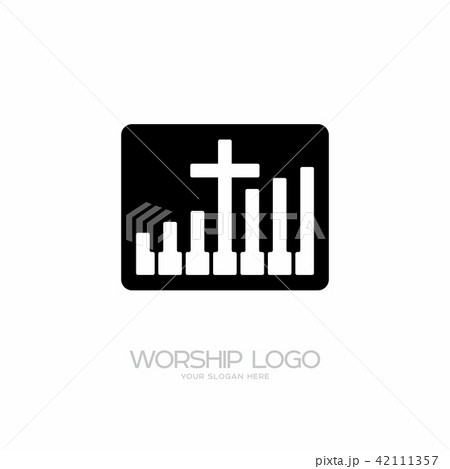 Worship logo. Cross and piano keys Worship logo. Cross and piano keys 42111357
