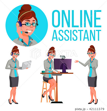 Online Assistant Woman Vector. Consulting Client. Customer Help. Illustration Online Assistant Woman Vector. Consulting Client. Customer Help. Illustration 42111379