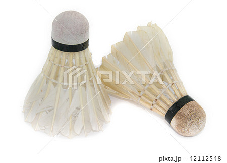 old shuttlecocks for badminton on white background old shuttlecocks for badminton on white background 42112548