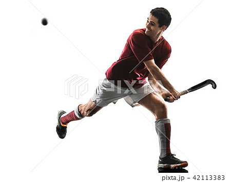 field hockey player man isolated silhouette white background 42113383