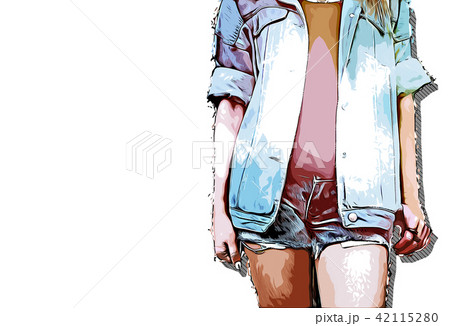 sexy girl walking street on watercolor painting 42115280