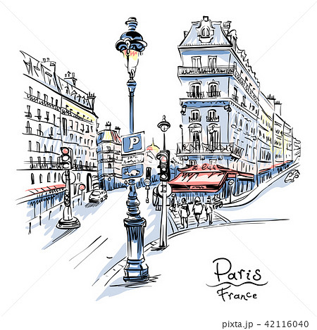 Cozy Paris Street Franceのイラスト素材