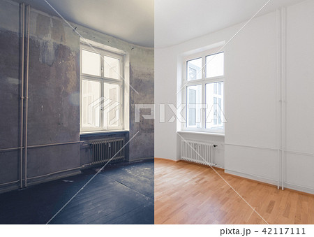 renovation before and after, empty apartment room 42117111