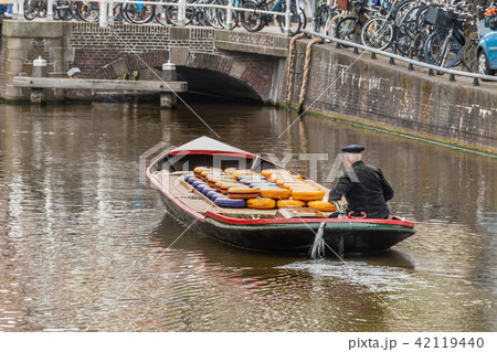 Large cheeses boat alkmaar. netherlands holland Large cheeses boat alkmaar. netherlands holland 42119440