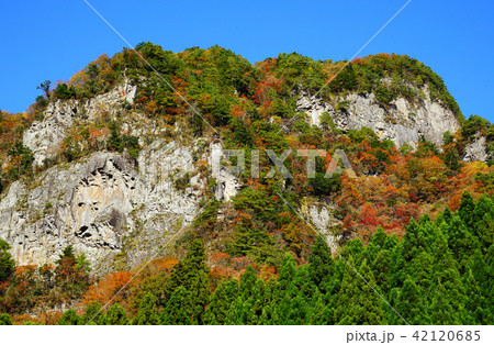 香落渓 紅葉の写真素材