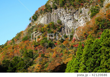 香落渓 紅葉の写真素材