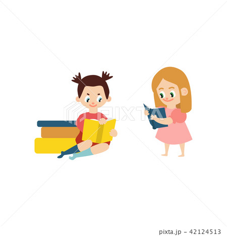 Vector flat girls reading book set 42124513