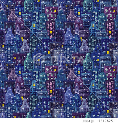 Seamless pattern of watercolor night winter city 42128251